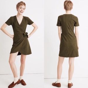Madewell Texture and Thread Olive Green Side Tie Faux Wrap Dress XS